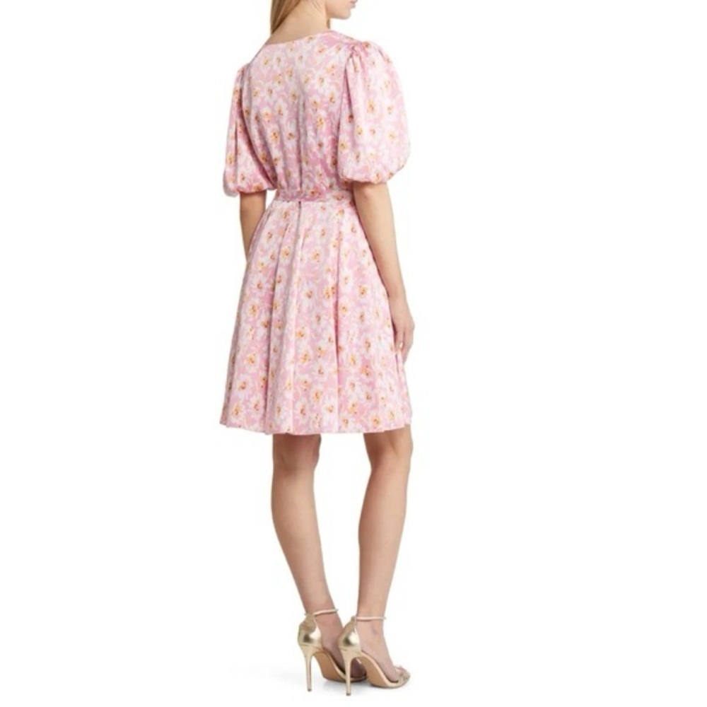 Charles Henry Pink Floral Wrap Mini Dress - Picture 2 of 14